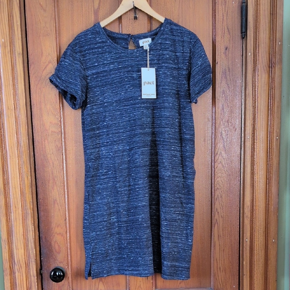 Pact Navy Heathered Short Sleeve Knit Top